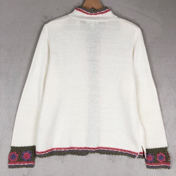 VTG CHRISTOPHER BANKS Crochet Cardigan Sz L White Cotton Grandma Cottage Button - Picture 2 of 15